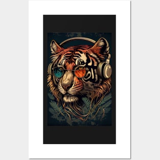 Tiger wearing headphones and sunglasses Posters and Art